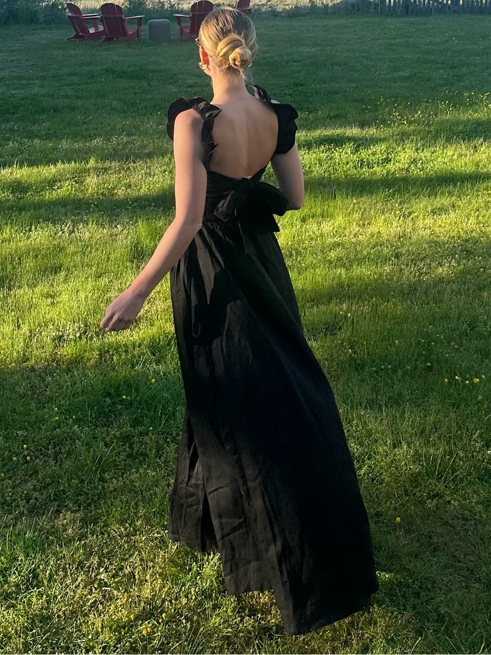 Reformation Linen Black Ruffle-Strap Maxi Dress - Picture 4 of 7